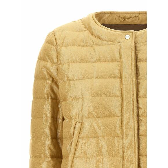 Herno Crio Metallic Quilted Bomber Jacket in Gold 40 US 4 - Picture 3 of 5